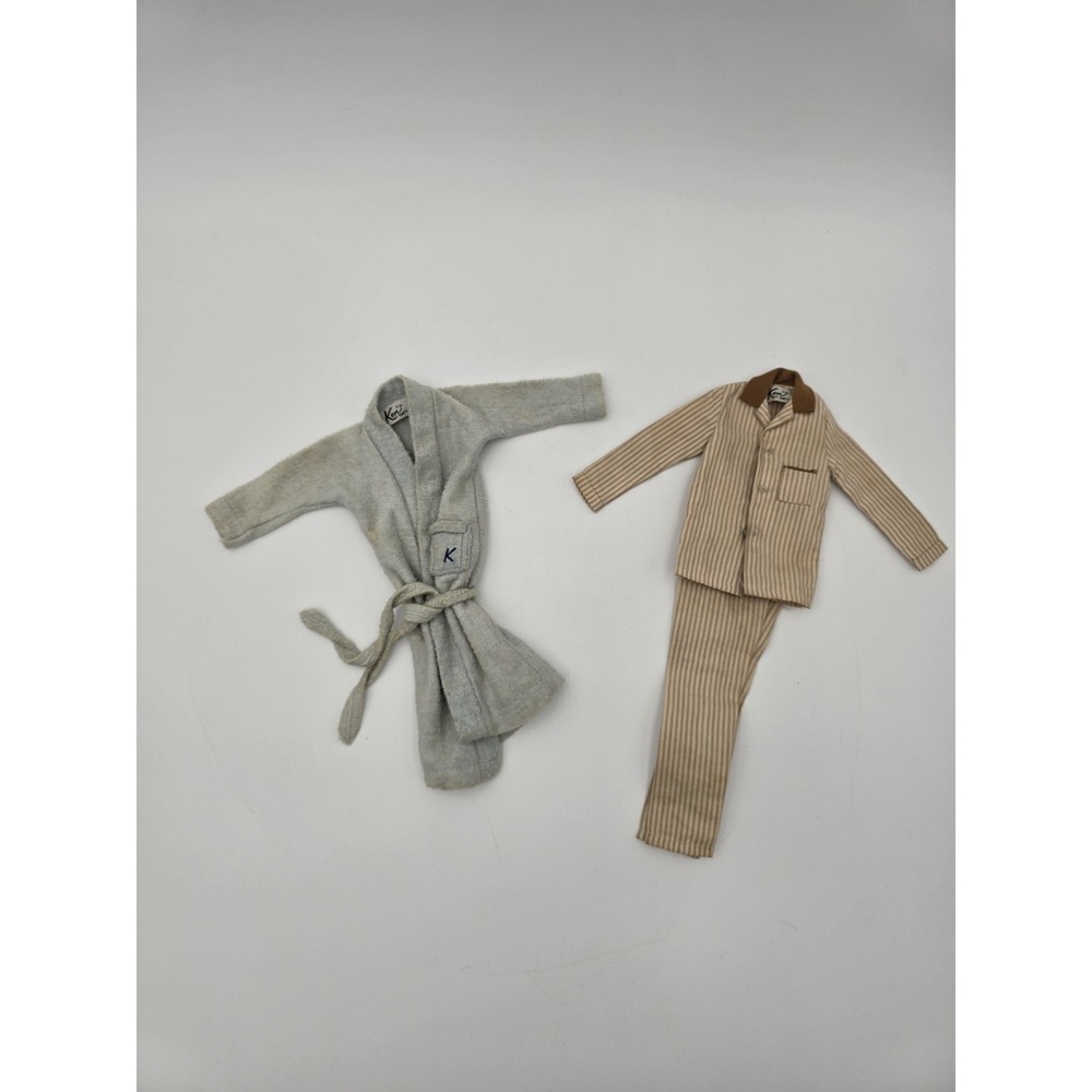 Vintage Ken Doll Clothes Brown Sleeper Pajama Set and‎ Terry Robe With belt